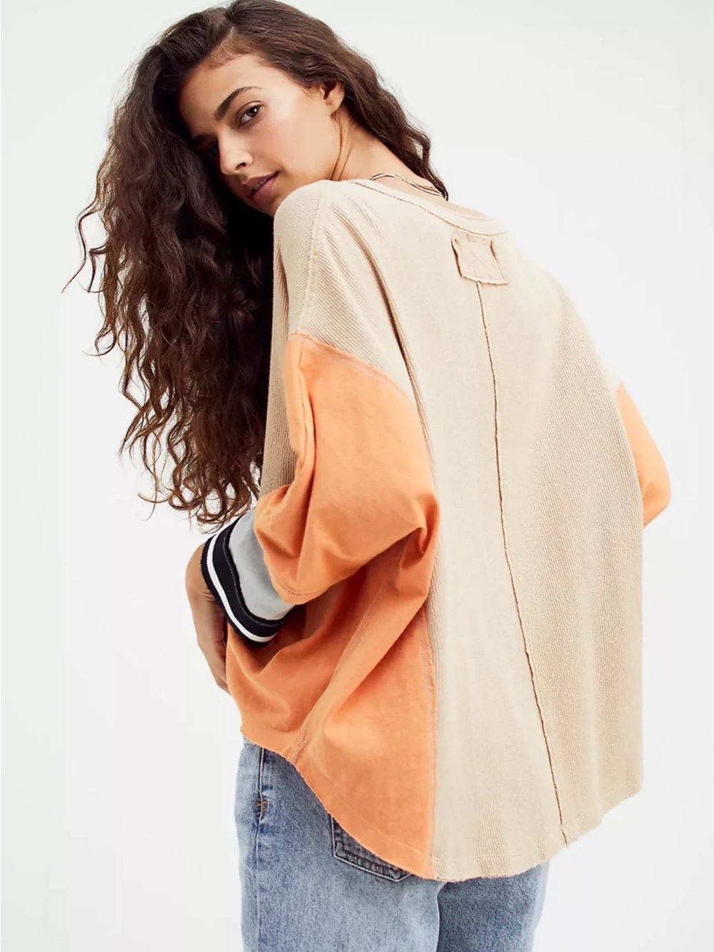 Free People Just Tip It Henley thermal top oversized slouchy 90’s grunge boho SM - Picture 2 of 11